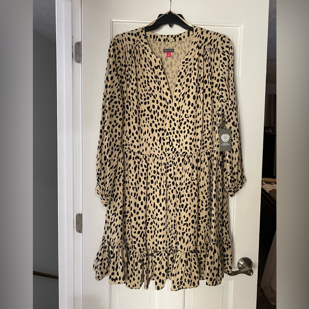 2X Vince Camuto animal print long sleeve dress